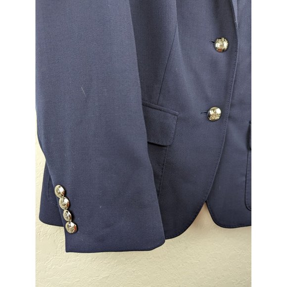 Lauren Ralph Lauren Womens Blazer Jacket Size 16? Monogram Navy Silver Button - Picture 2 of 8